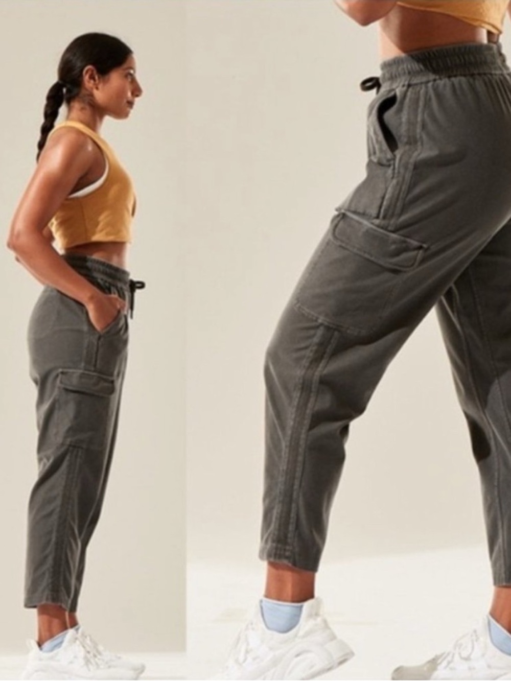Athleta Gray Green Farallon Cargo Crop Pants- 8